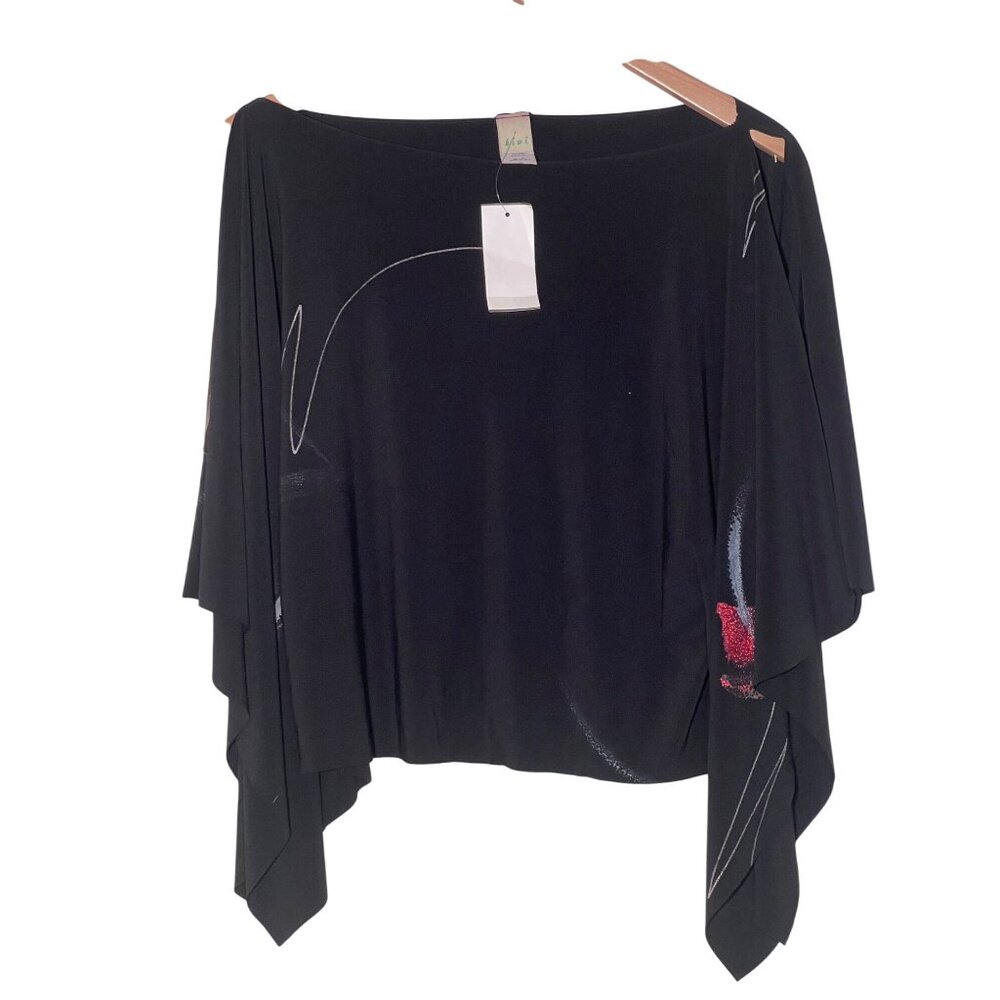 Ki Wi Black M  Off-The-Shoulder Top With Handkerchief Hemline USA NWT Sheer